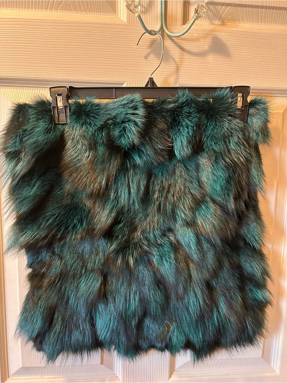 Greenish & Black Color Fox Fur Pillow Covers Real Fur Faux Suede Back Like New